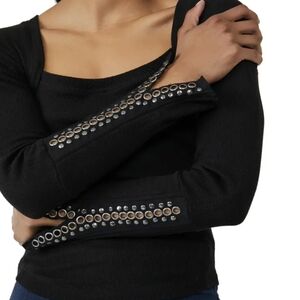 FREE PEOPLE Studded Gromet Long Sleeve Top
